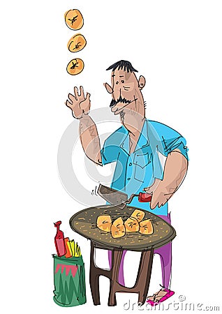Street food vendor Vector Illustration
