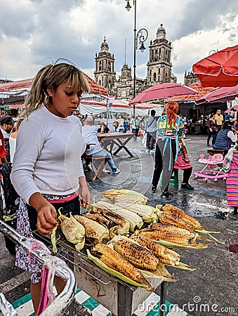 Street food vendor in Zocalo square in Mexico city Editorial Stock Photo