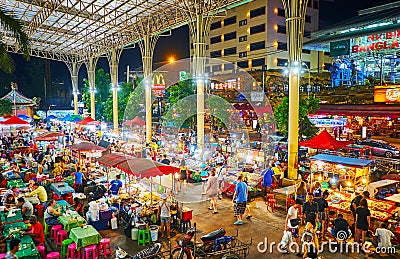 Street foods in Banzaan Night Bazaar, Patong, Phuket, Thailand Editorial Stock Photo