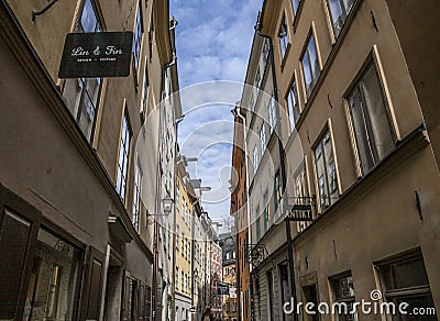 A street Gamla Stan, Stockholm, Sweden. Editorial Stock Photo
