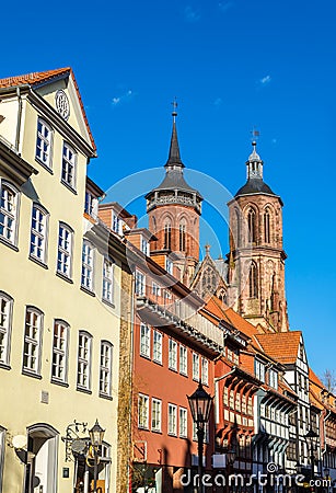 Street in Gottingen with traditional timbered buildings Stock Photo