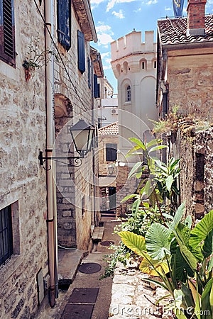 Street In Herceg Novi Old Town, Montenegro Editorial Stock Photo