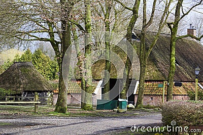 Street with historic farm in Orvelte Stock Photo