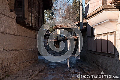 Street and houses in the old town of Koprivshtitsa, Bulgaria Stock Photo