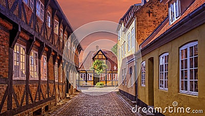 Street and houses in Ribe town, Denmark Stock Photo