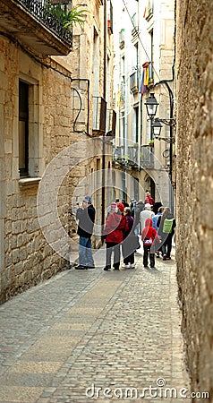 Street in the jewish quarter of Girona Editorial Stock Photo