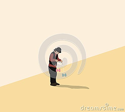 Street juggler playing with diabolo holidaymakers on the street of the city. Vector Illustration