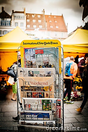 Street kiosk with multiple newspapers on sale Editorial Stock Photo