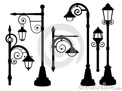 Street lamp, road lights vector silhouettes Vector Illustration