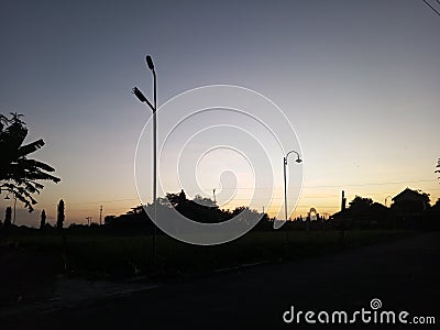 street lamp in village early morning Stock Photo