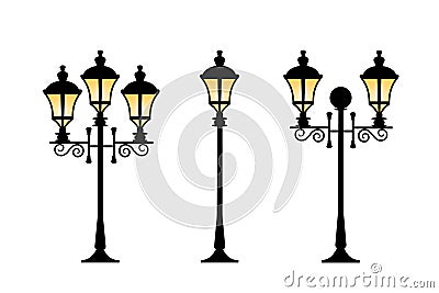Street lamps collection,Lantern set.Forging lamppost. Vector Illustration