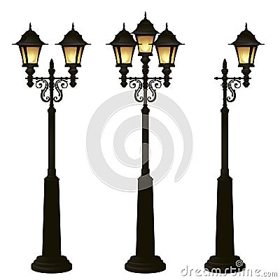 Street lamps collection,Lantern set.Forging lamppost. Vector Illustration