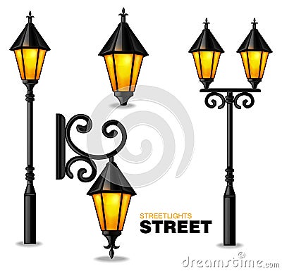 Street lamps 3d Vector realisic set collection isolated on white backgrounds Stock Photo