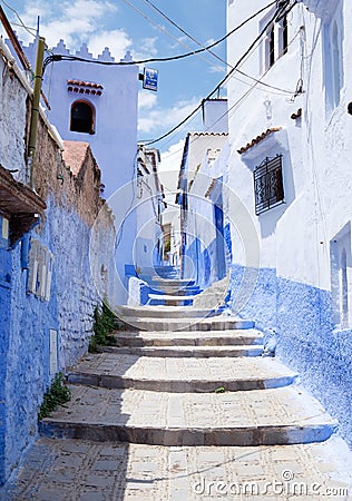 Street landscape of the of old historical medieval city Ð¡hefchaouen in Morocco Editorial Stock Photo