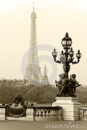 Street lantern on the Alexandre III Bridge. Stock Photo