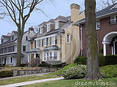 Street of large traditional detached houses Stock Photo