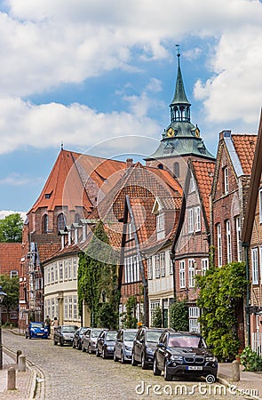 Street leading to the Michaelis church in Luneburg Editorial Stock Photo