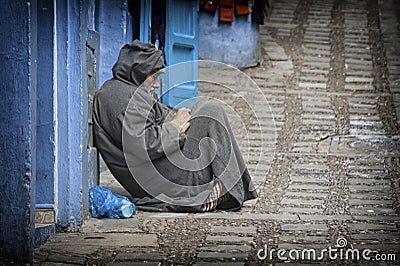 Street life in the Blue city of Chefchaouen, Morocco Editorial Stock Photo