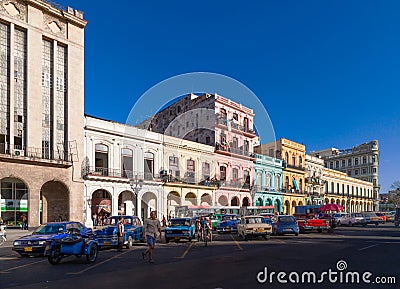 Street life view on the mainstreet in Havana Cuba with classic cars Editorial Stock Photo