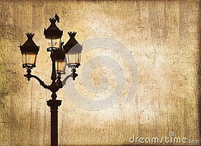 Street light at sunset, sepia vintage background Stock Photo