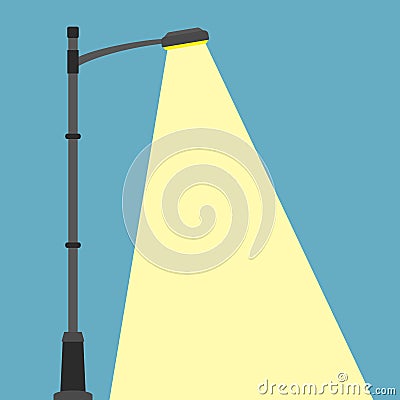 Street lighting flat banner. City night street light with light from streetlight lamp. Outdoor Lamp post in flat style Vector Illustration