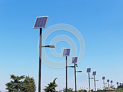 Street lighting pole with photovoltaic panel Stock Photo