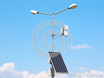 Street lighting pole with photovoltaic panel Stock Photo