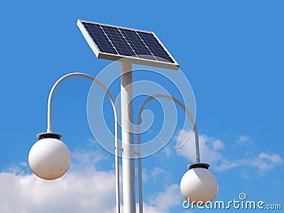 Street lighting pole with photovoltaic panel Stock Photo
