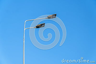 Street lighting, supports for ceilings with led lamps. concept of modernization and maintenance of lamps, place for text, day Stock Photo