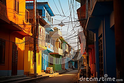 a street lined with brightly colored buildings Stock Photo