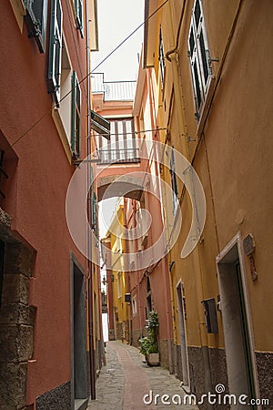 Street at Manarola colorful village Editorial Stock Photo