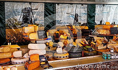 Street market cheese stall on a market square in Hoofddorp Editorial Stock Photo
