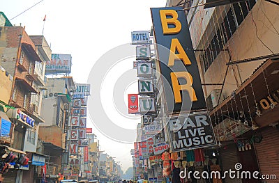 Street market cityscape New Delhi India Editorial Stock Photo