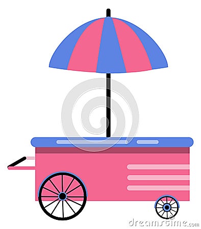 Street market stand. Pink food cart with striped umbrella Vector Illustration