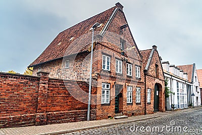 Street with Medieval old brick buildings. Luneburg. Germany Editorial Stock Photo