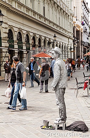 Street mime performer in Bratislava, Slovakia Editorial Stock Photo