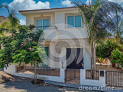 The street of modern white villas and houses of Cyprus Editorial Stock Photo