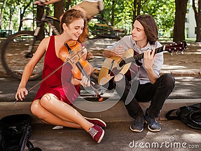 Street music duo performance romance freedom Stock Photo