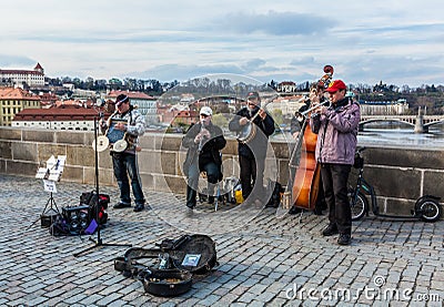 Street Musician on Charles Bridge, Prague Editorial Stock Photo
