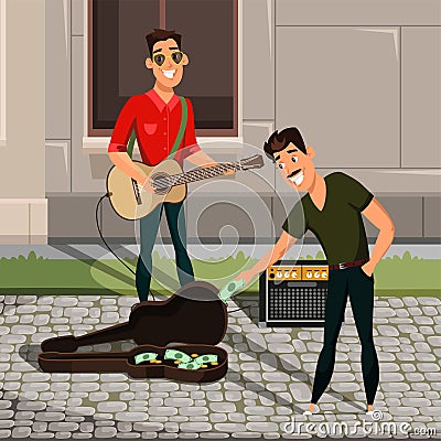 Street musician performance flat illustration Vector Illustration