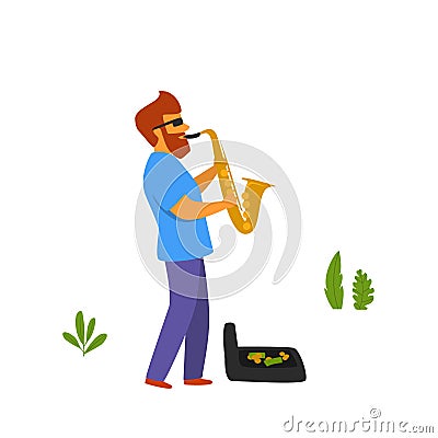 Street musician playing saxophone in the park vector Vector Illustration