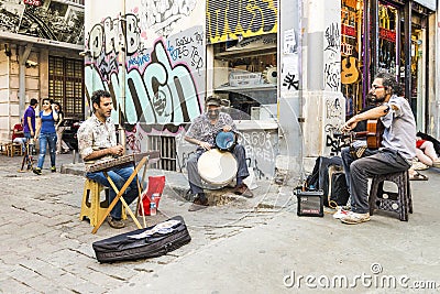 Street musicians in the center of Istanbul. Editorial Stock Photo