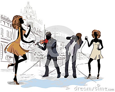 Street musicians in the city Vector Illustration