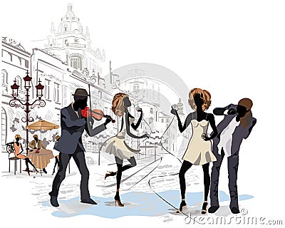 Street musicians in the city Vector Illustration