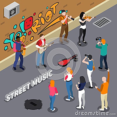 Street Musicians Isometric Illustration Vector Illustration