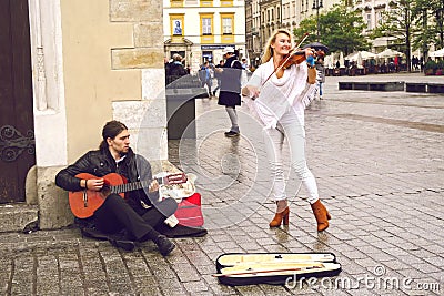 Street musicians in Krakow Editorial Stock Photo