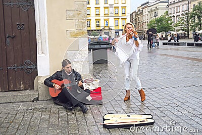 Street musicians in Krakow Editorial Stock Photo