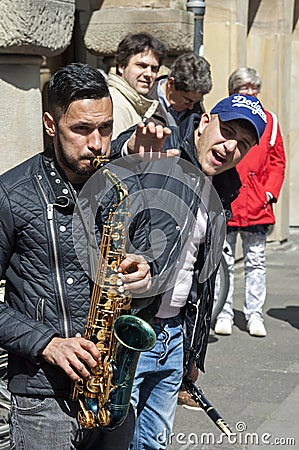 Street musicians make music, MÃ¼nster, Germany Editorial Stock Photo