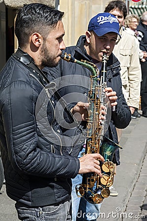 Street musicians make music, MÃ¼nster, Germany Editorial Stock Photo