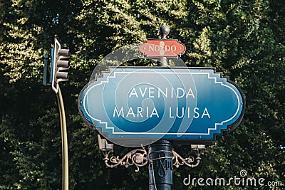 Street name sign on Avenida Maria Luisa street in Seville, Spain Editorial Stock Photo
